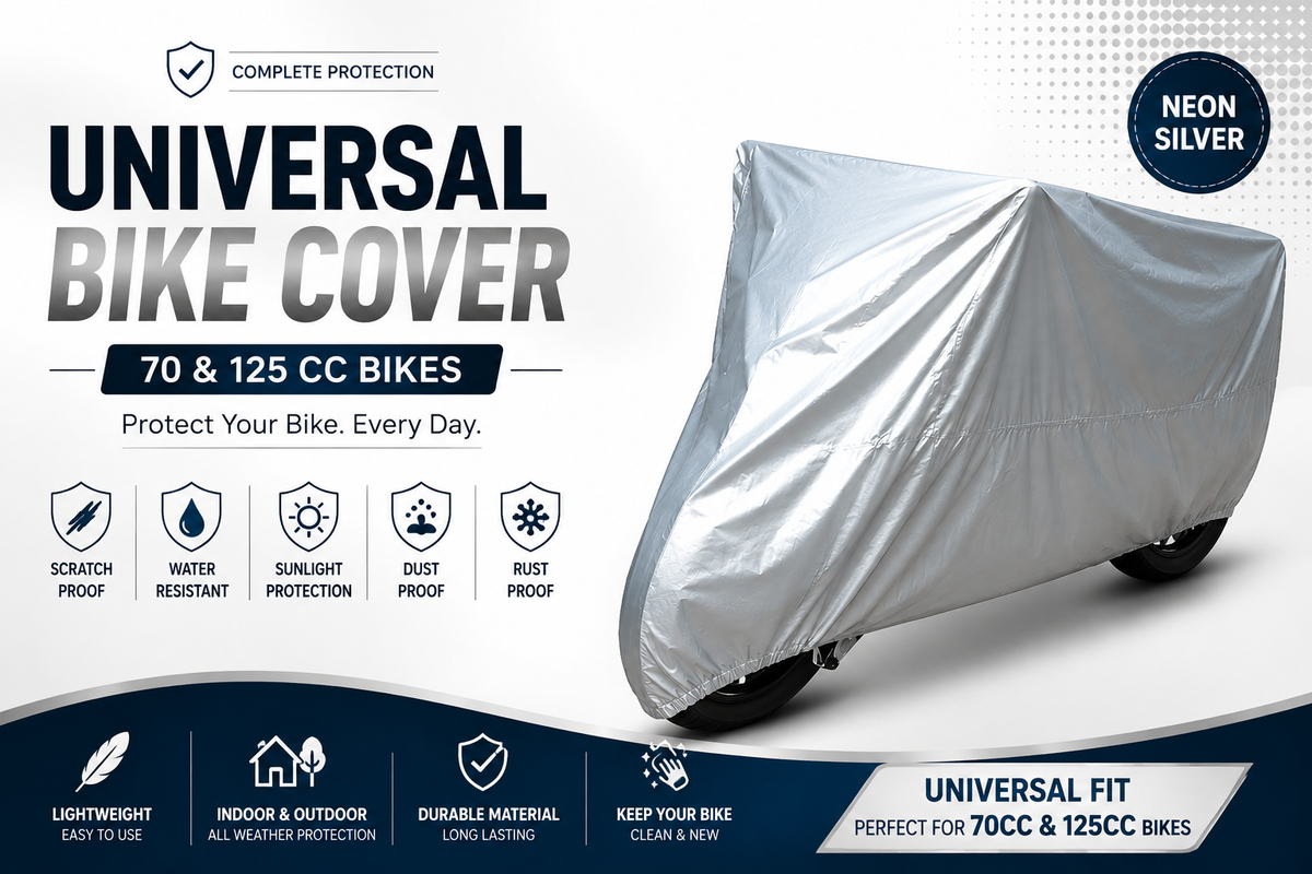 Universal Bike Cover 70 & 125 | Neon Silver Scratch & Rust Proof